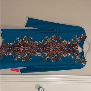 Teal long sleeve patterned dress